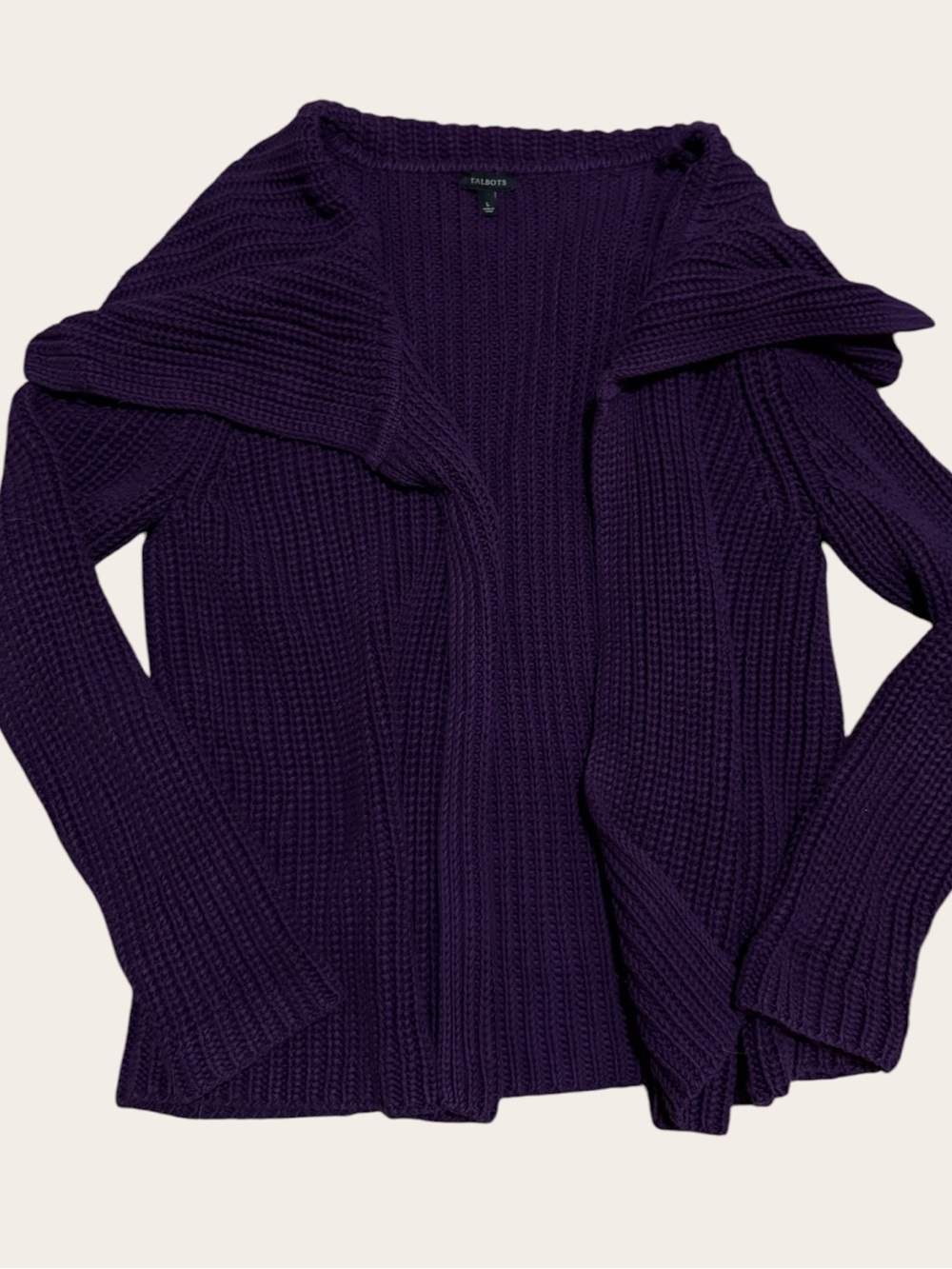 Talbots Purple Chunky Knit Shawl Collar Cardigan Sweater L 100% Cotton